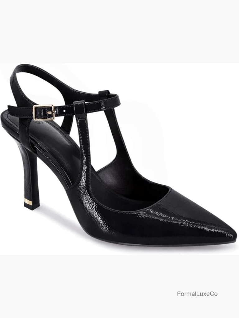 Patent Leather Stiletto Pumps With Ankle Strap, 3.15 Inch Heel